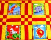Minky baby quilt, crib blanket,  Sunny Safari Squares with satin binding (36x36)