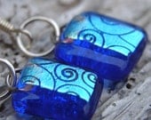 Cobalt with dichroic glass dangle earrings