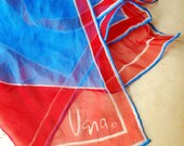 Vintage Vera Neumann Patterned Scarf  Sheer Red White Blue