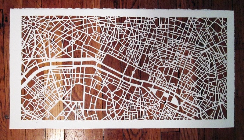 Paris, the hand-cut, paper-cut map