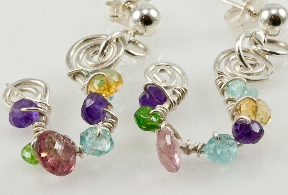 All Wrapped Up...Spiral Gemstone Colorful Sterling Earrings
