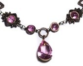 Steampunk Jewelry - Necklace - Pink Faceted Supreme Quality Diamond Cut Glass Gem Stone Jewel - VICTORIAN