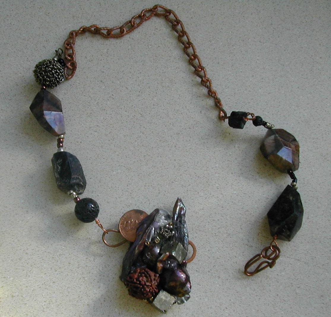 Fear Of Intimacy Necklace   handmade paper recycled  copper and brown