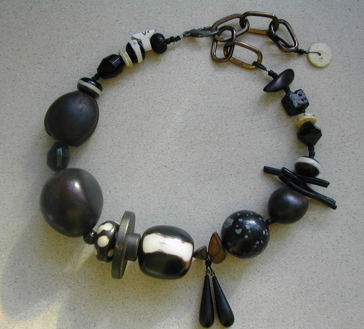 Great Big Black and White Choker Necklace- recycled