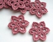 8 Crochet Flower Appliques -- 2 inch Diameter, in Dusty Rose - CaitlinSainio