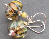 earrings boro glass tan, brown, golden yellow crystal beads-  fawn