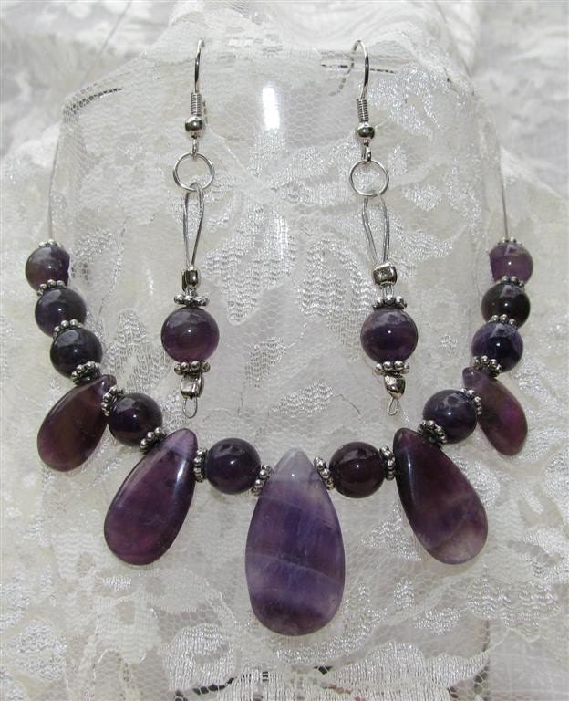 Amethyst Necklace and Pierced Earring Set