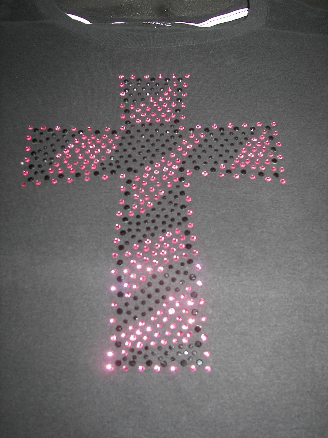 Custom Crystal Bling Cross Tee with Pink and Black Zebra Design