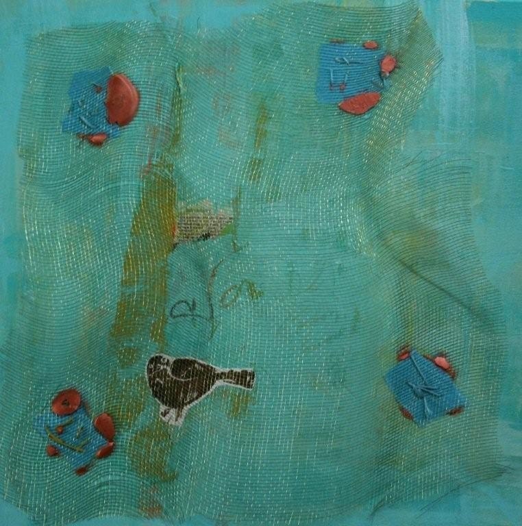 Bird on Teal 16x16