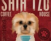 Shih Tzu Coffee Company small dog roast original graphic illustration on canvas 12 x 12 by Stephen Fowler