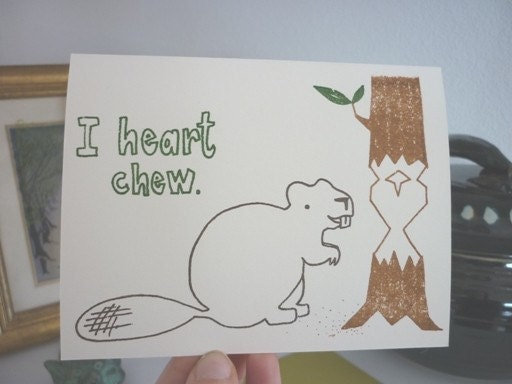 Valentine Card - Beaver Love Card - Gocco - I Heart Chew from PaperMichelle