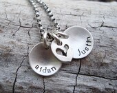 two tiny names Valentines gift...handstamped sterling silver mothers necklace