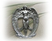 1 - Lilith Winged Angel Goddess Antique Silver Ox Plated Brass - Jewelry Finding (C)