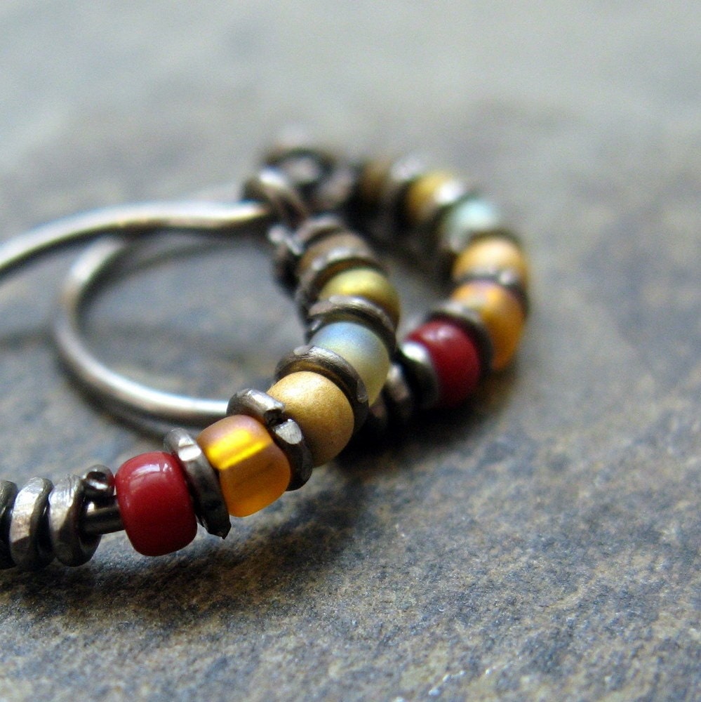autumn-- beaded hoop earrings-- handmade by thebeadedlily on etsy