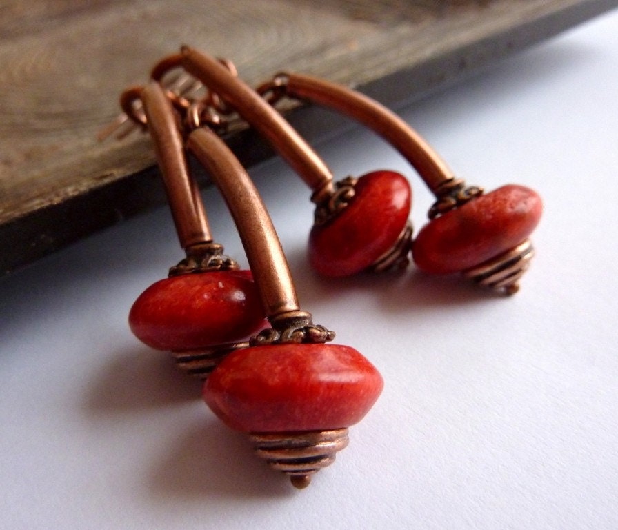 Cathy earrings - Coral and Copper