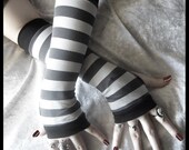 Arsenic Arm Warmers - Light Dove Grey & Dark Charcoal Gray Striped Cotton - Gothic Yoga Cycling Running Emo Vampire Unisex Goth Gypsy