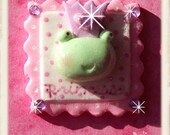 Boutique Princess Froggie polymer clay bow center/pendant/charm/pin
