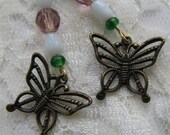 Butterfly and Beads Brass Pierced Dangle Earrings