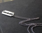 Runs With Razors .Sterling Silver Cast Razor Blade Necklace. Unisex sharps