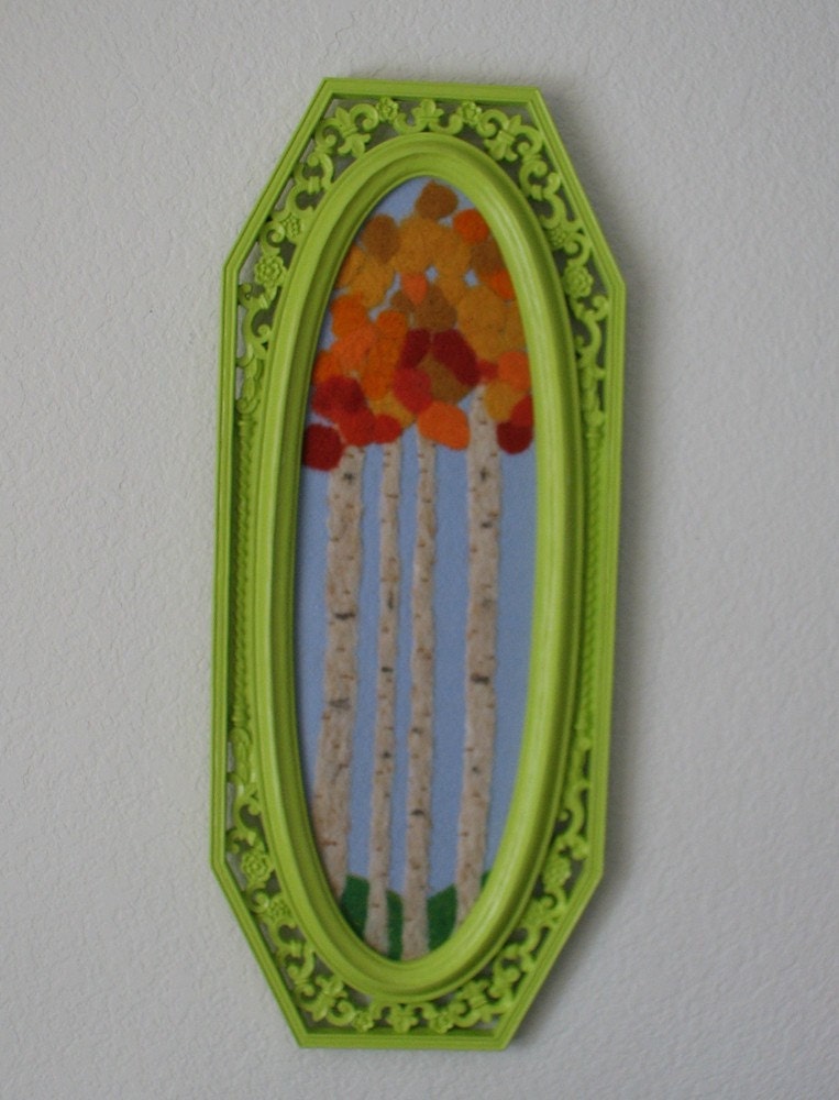 Aspen Tree Needle Felt in Vintage Frame - OOAK