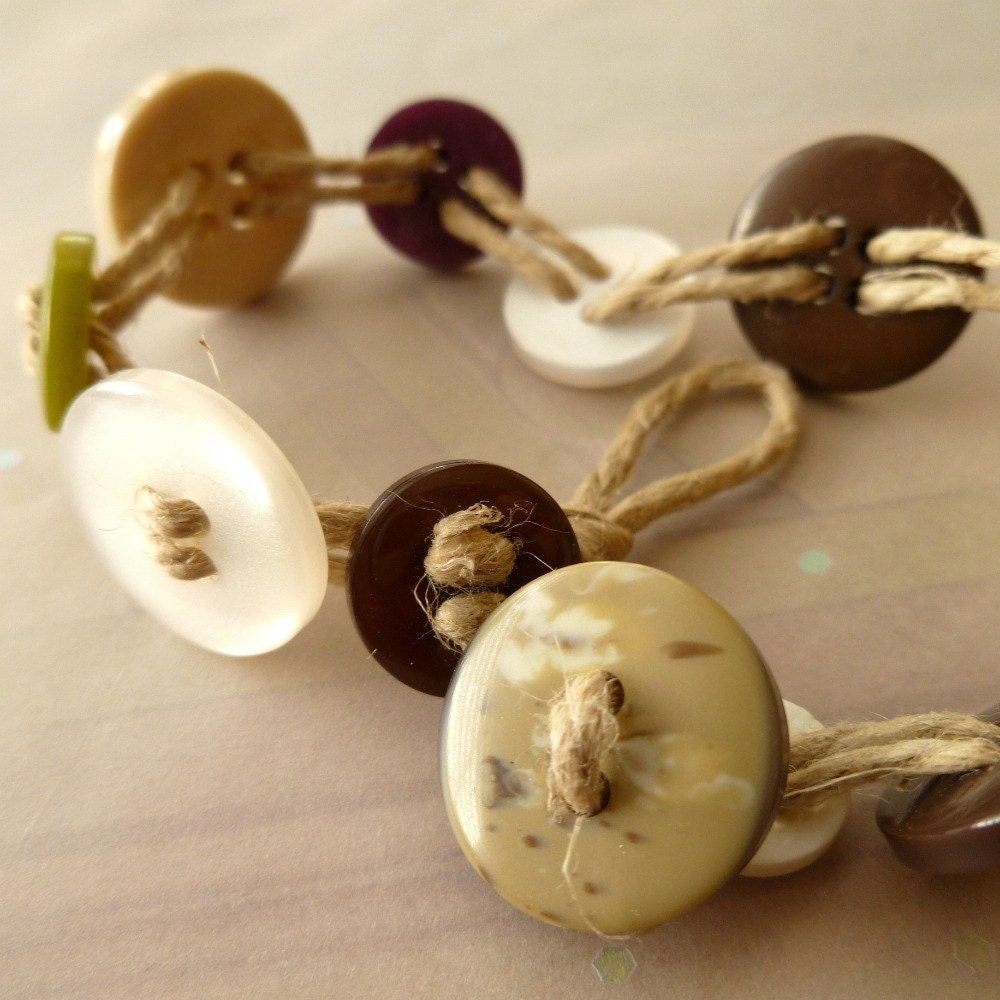 Recycled Button Bracelet Forest Floor