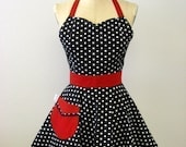 The BELLA Vintage Inspired Black and White Polka Dot with Red Full Apron