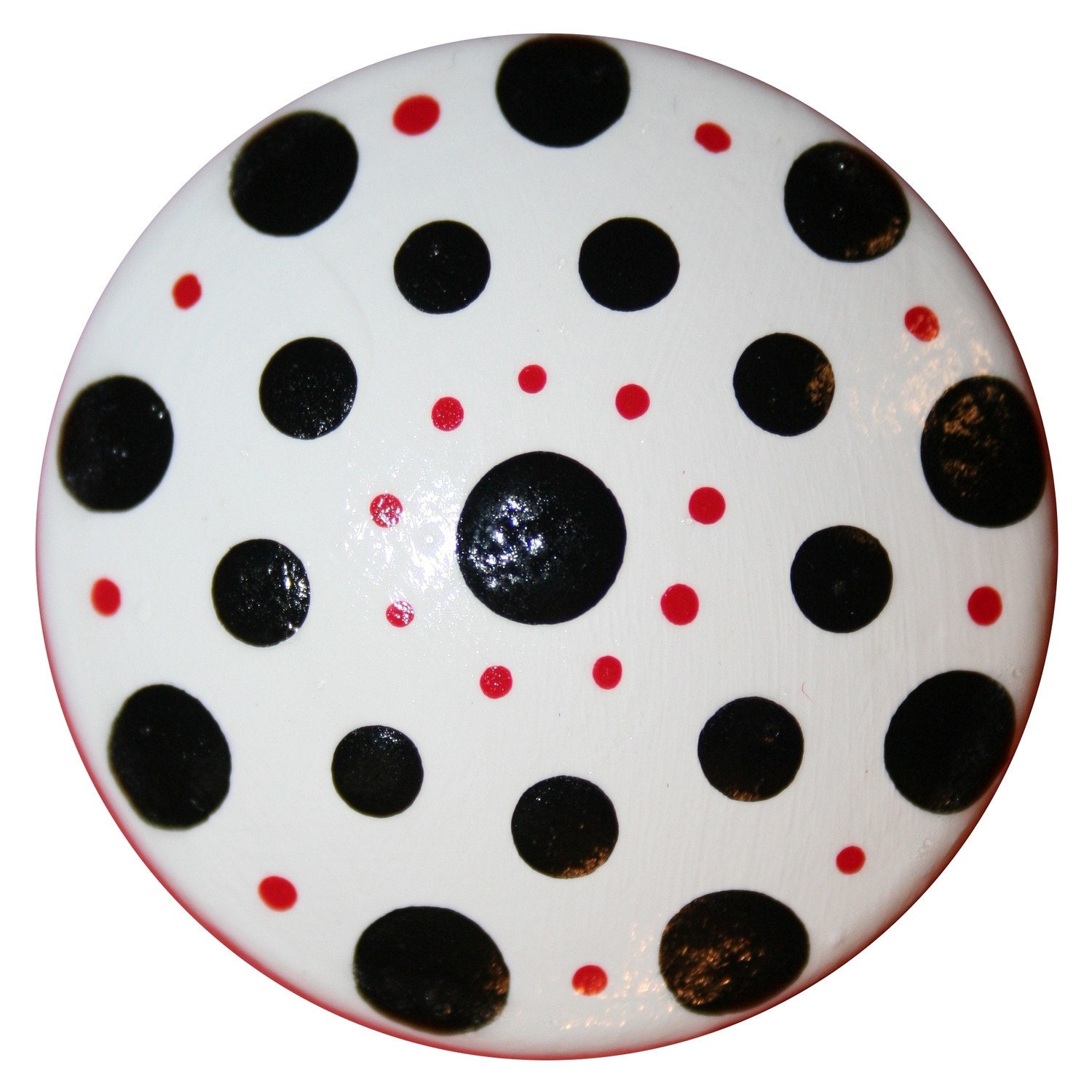 White with Red and Black Polka Dot Knobs- Matching 3" Pulls Available