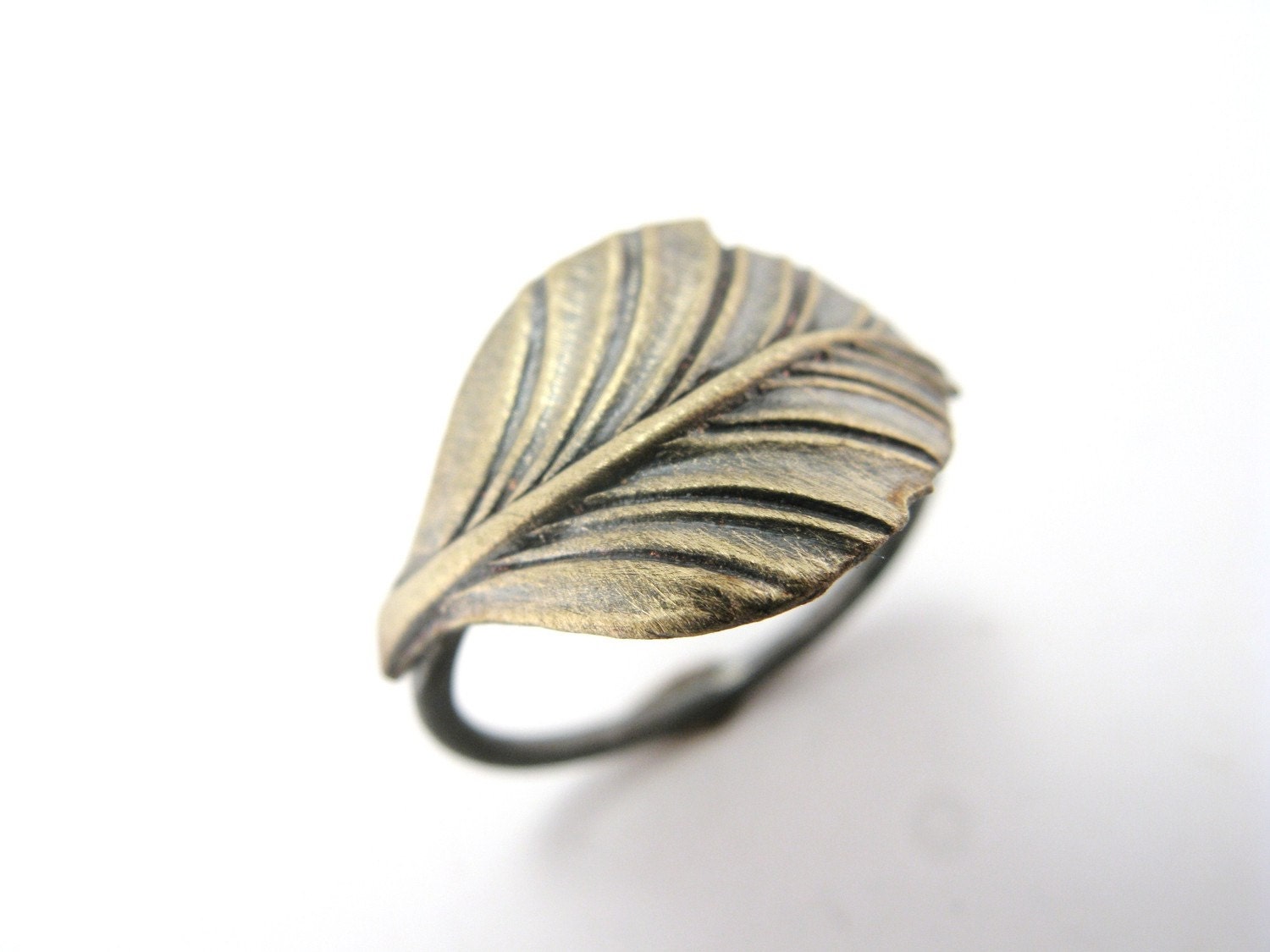 Golden Leaf Ring - Sterling Silver and Vintage Brass
