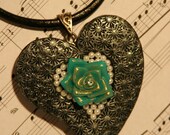 Black and Blue Flower Heart Necklace