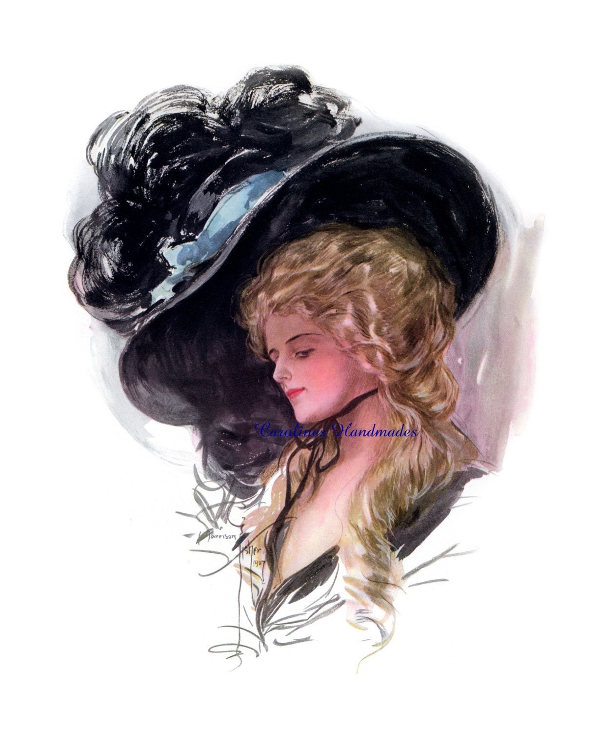 Fisher Lady Boa Big Hat Reproduction Cotton Fabric Art Print 5X7" Applique
