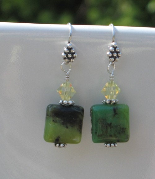 Chrysoprase and Swarovski earrings sterling silver dangles