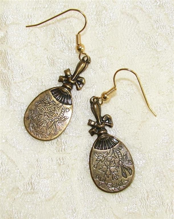 Brass Fan Dangle Earrings with Nature Design