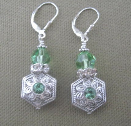 Peridot Green Crystal Sterling Silver Earrings