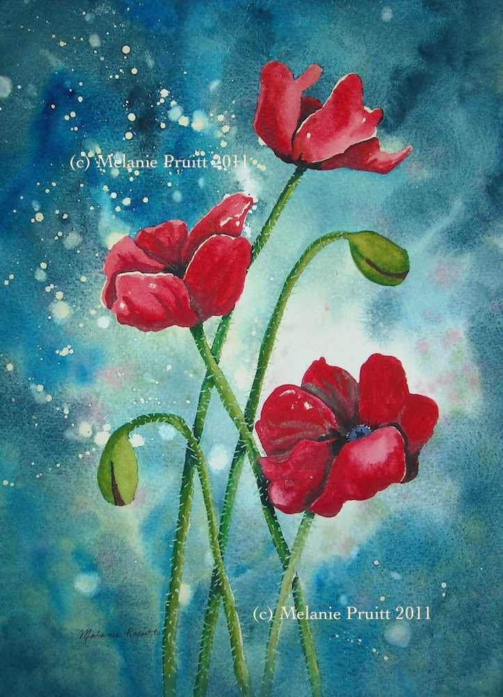 Red Poppies GICLEE 11x14 Flower watercolor PRINT of floral painting by Melanie Pruitt EBSQ