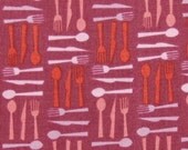 CLEARANCE  1 Yard of Lizzy Dish by Elizabeth House for Andover Fabrics - Flatware Weave in Kitchennaire/pink