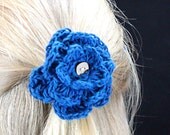 Eco Friendly Organic Cotton Crocheted Flower Hair Clip - Ocean Blue
