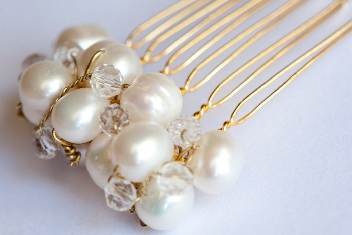 Vintage inspired gold hair comb for brides.  Steampunk/ vintage inspired wedding accessories by CB Designs
