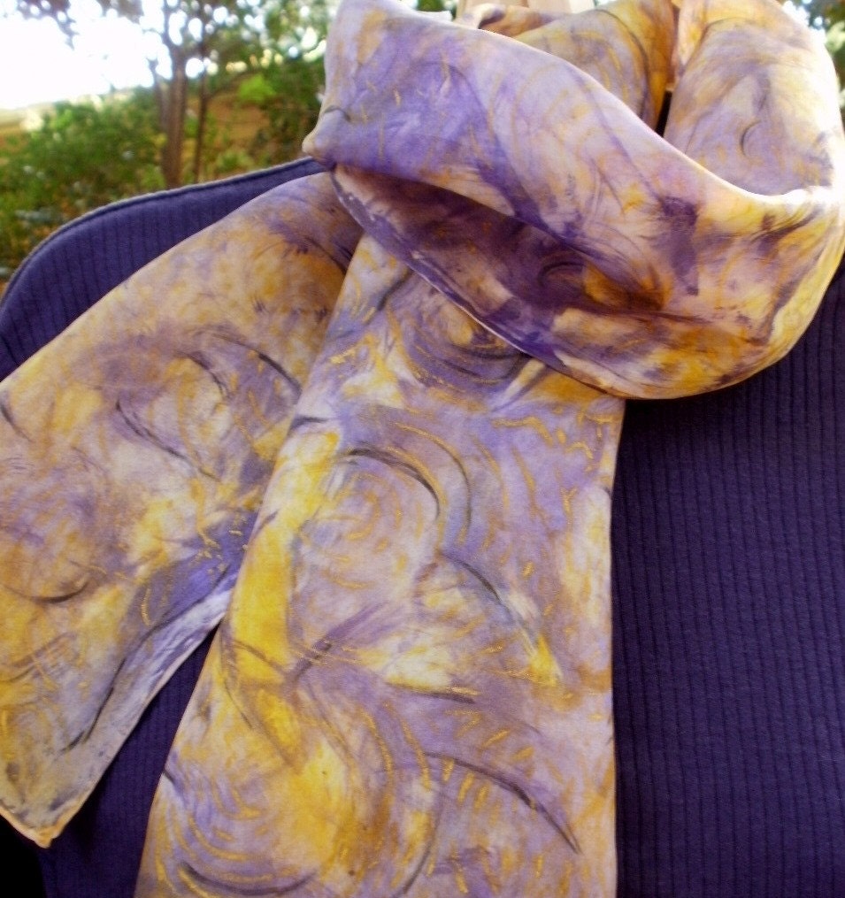 Purple and Gold Silk Scarf - SOLD