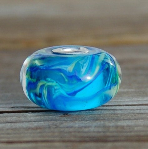 Lagoon - Silver Cored Dan O Lampwork Bead for european style add a bead chains