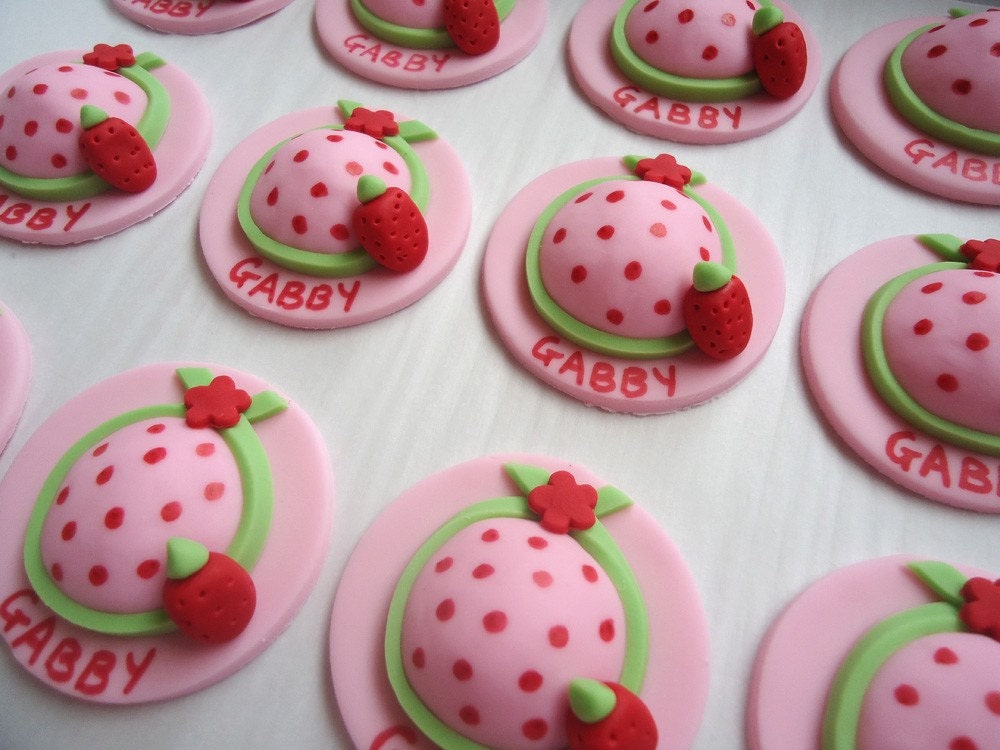 Fondant Cupcake Toppers - Strawberry Hats
