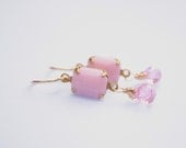 Classy Pink Vintage Glass Earrings  -  Modern Vintage