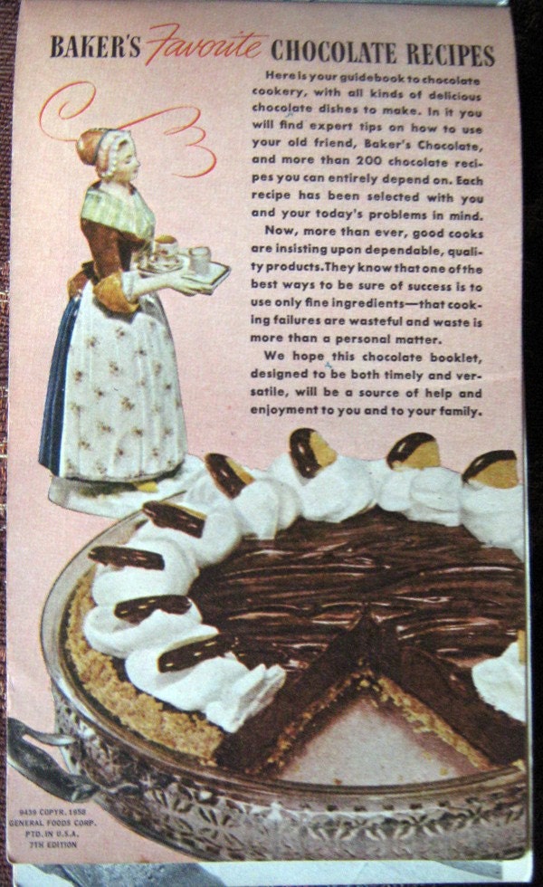 Baker's Favorite Chocolate Recipes Cookbook - 1958