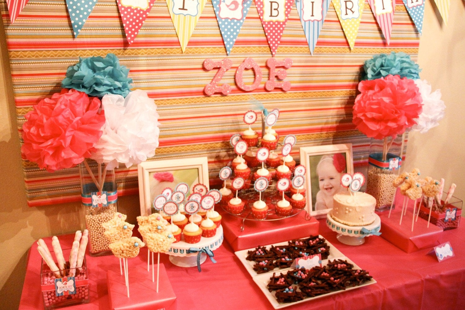 SWEET TWEET BIRDIE Birthday Party - Coordinating Pink Blue Bird First Birthday Printables - Customized Printable Package