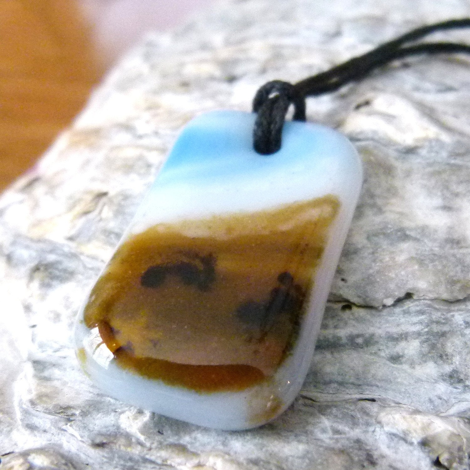 Walk on the beach -  fused glass pendant - adjustable cotton cord included