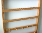 Oak Jewelry Holder - Earring Organizer, 20 Necklace Bracelet Pegs, 54 Pairs, Honey, Wood, Boutique Quality & Design, 6/9