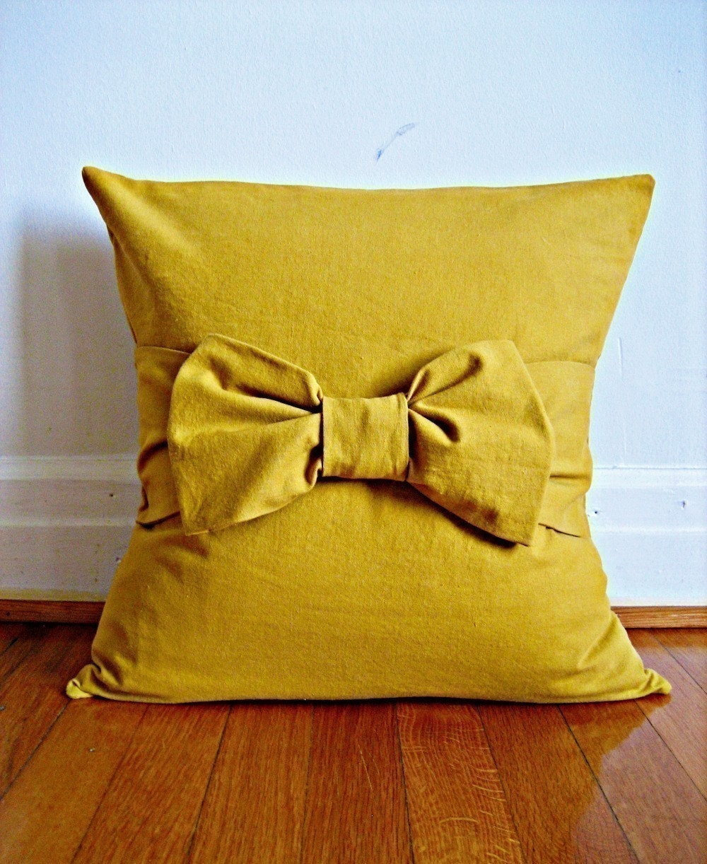 Mustard Bow Pillow Cover