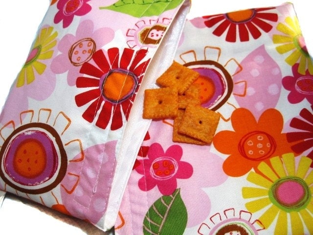 Reusable Sandwich and Snack Bag Set-Whimsy Pink and Orange Floral