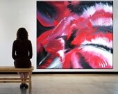 Original Abstract Art flower painting Large 45x40 Modern colorful Earthy Red black white purple Contemporary Painting by OTO