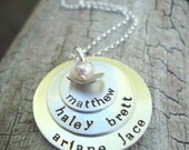 personalized hand stamped triple layered custom mothers sterling silver necklace... love you forever