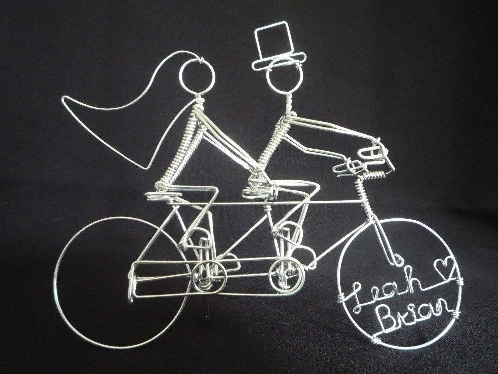 Extra Small 5 inch PERSONALIZED Tandem Bike Wedding Cake Topper